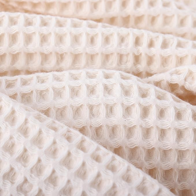 PÜSKÜL - Premium Waffle Towel Set 4 Pieces Natural Raw - Organic 100% Turkish Cotton Quick-Dry Towels for Bathroom Made in Turkiye (Natural Beige, Towel Set - 2 Hand & 2 Bath Towels)
