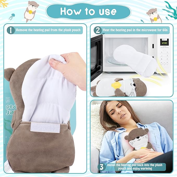 Microwave Heating Pad for Period Cramps,Otter Microwavable Heating Pad for Shoulder Neck Back Knee Pain Relief with Lavender Scented,Otter Plush Toys Heat Pack for Women Mother's Day Kids Birthday