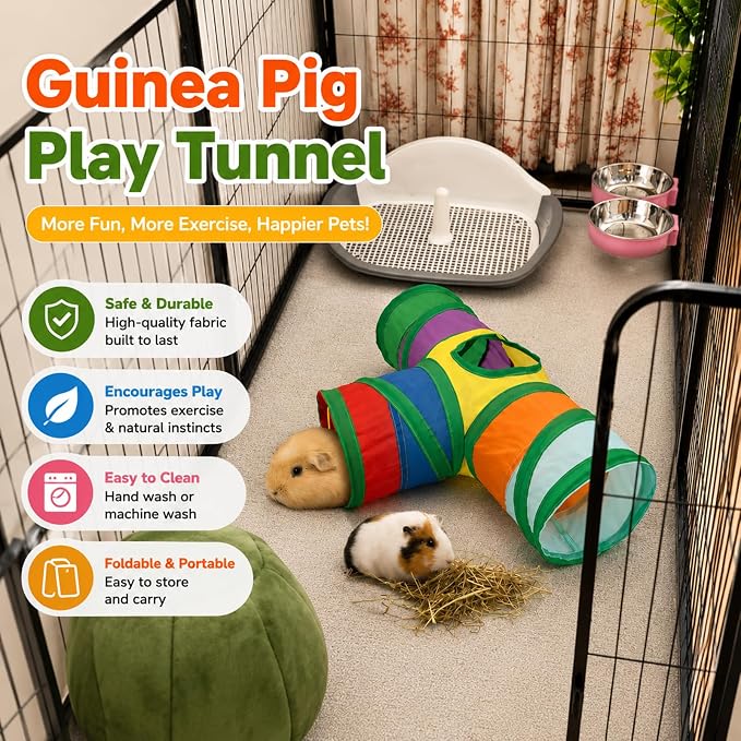 Rypet Guinea Pig Tunnel Hideout 3-Way Collapsible Small Pet Tubes, Rainbow | 3 Way Design for Exploration, Collapsible for Easy Storage, Built-in Play Ball, Hiding & Resting for Hamsters Ferrets