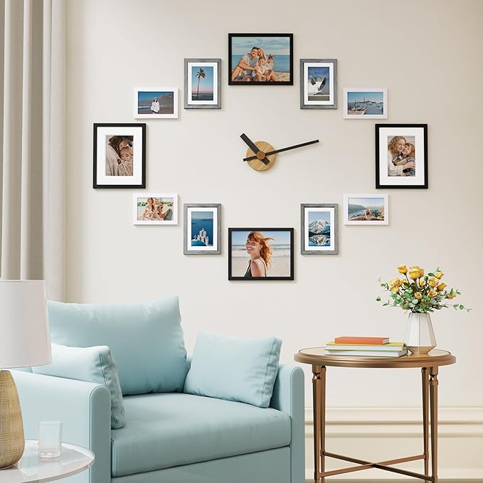 Vittanly 12 Pack Picture Frames Collage Wall Decor for Mounting or Tabletop Display, Gallery Wall Frame Set for Family, Multi Sizes Including 4pcs 8x10, 4pcs 5x7, 4pcs 4x6, Black, Grey and White
