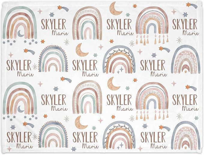 Girls Love A Monogram - Personalzied Floral Baby Blankets for Girls - Custom Baby Blankets for Girls with Name - Personalized Baby Girl Shower Gifts (Boho Rainbow, 50 X 60 Kids)