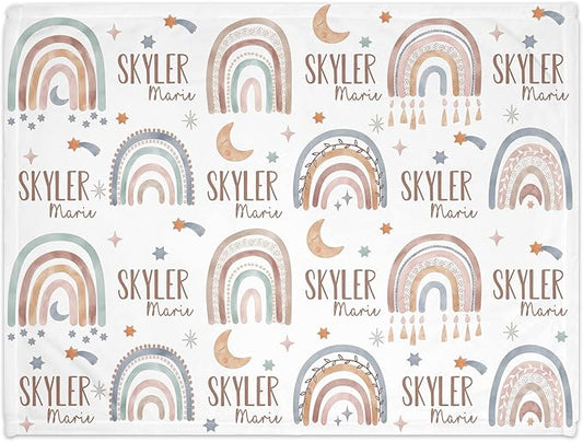 Girls Love A Monogram - Personalzied Custom Boho Rainbow Floral Baby Blankets for Girls with Name Shower Gift (Boho Rainbow, 30 X 40 Baby)