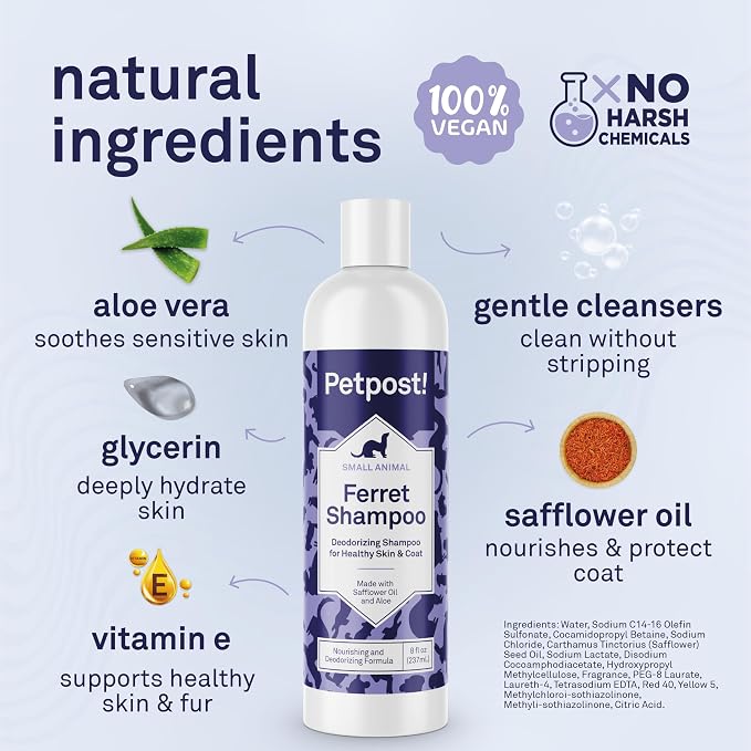 Petpost | Ferret Shampoo. Deodorizing & Moisturizing Formula for Ferrets and Small Animals. Supports Healthy Skin & Coat. 8 oz