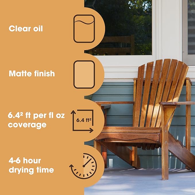 Furniture Clinic Teak Oil | 10x More Teak Oil | 170fl oz / 5 Liter | Wood Oil Protects & Cleans Outdoor & Indoor Furniture, & Boats | Restore & Protect Wood, Prevent Drying | Natural Matte Finish