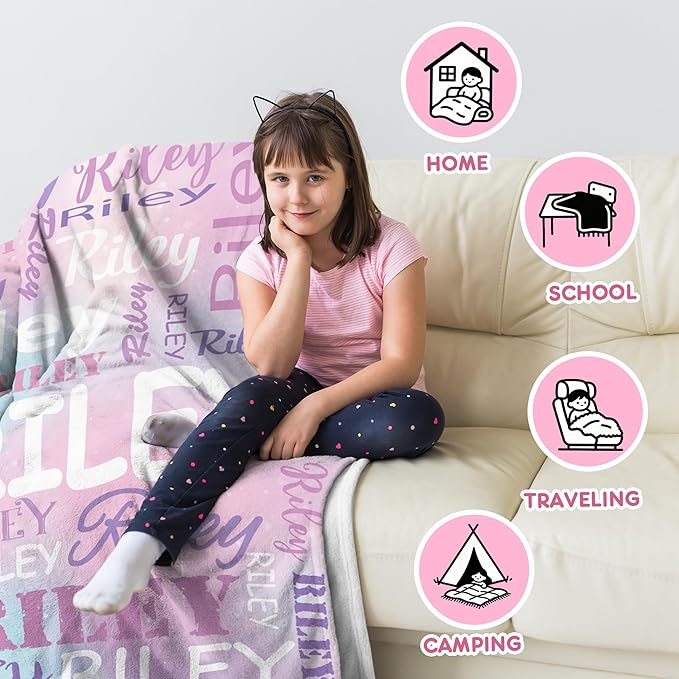 Ships Next Day- Custom Blanket with Name, Personalized Kids Throw Blankets, Teen Girl Gifts Trendy Stuff, Christmas Birthday Gifts for Boys Girls
