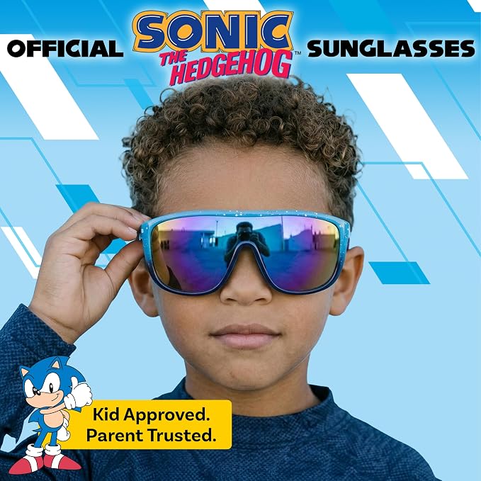 ARKAID Sonic the Hedgehog Boys Sunglasses | 100% UV Protection | Official Sega Sonic the Hedgehog Boys Sunglasses | Impact Resistant | Gift Idea | Fits Most Kids