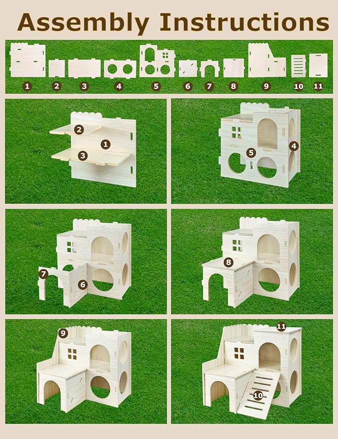 Hamster Hideout Cage Accessories - Hamster House and Habitat Wooden Hide Hut with Climbing Ladder for Syrian Dwarf Gerbils and Mouse Mice Rat Other Small Animals etc.