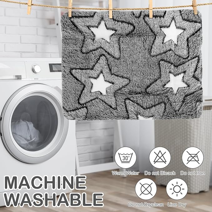 Haull 4 Pcs Waterproof Guinea Pig Bedding Soft Dog Cat Bed Crate Mat Small Animal Plush Cage Liners Rabbit Bunny Kennel Pad Reversible Cozy Pee Thickened Hamster Pad(Double Star,13 x 10 Inch)