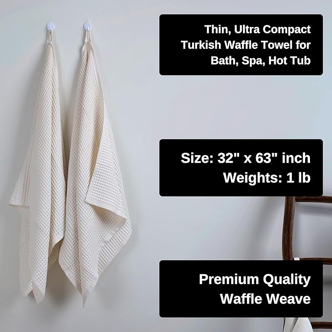 PÜSKÜL Premium Waffle Bath Towels Set of 2 - Organic 100% Turkish Cotton Bath Towel - Quick Dry, Absorbent, Light, Thin, 32x63 Large Waffle Towels for Bathroom (Natural Beige Bath Towels - Pack of 2)