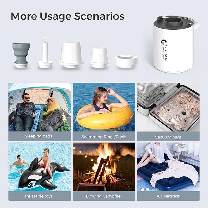 FLEXTAILGEAR Tiny and Portable Air Pump Ultra-Mini Pump with 1300mAh Battery USB Rechargeable to Inflate Deflate for Pool Floats, Air Bed, Air Mattress Swimming Ring, Vacuum Storage Bags