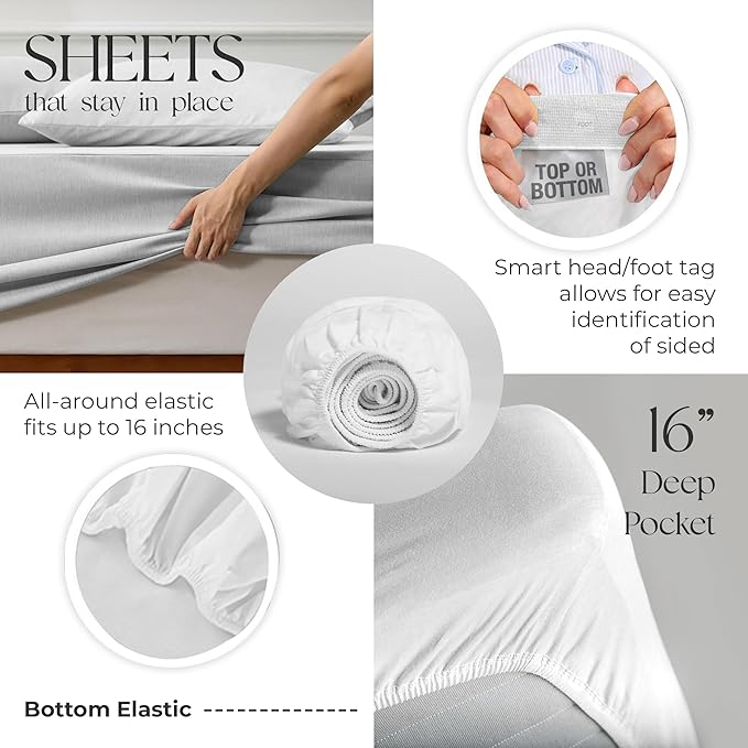 SUPREME ELEGANCE Organic 100% Cotton Twin XL Bed Sheet – Snow White Crisp Percale, Deep Pocket up to 16” – Lightweight, Breathable & Naturally Cooling – Ideal for College Dorm, Soft & Comfy