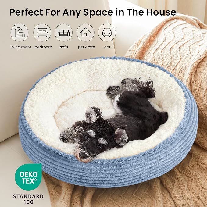 Love's cabin Round Donut Cat and Dog Cushion Bed, 24in Pet Bed for Small or Medium Dogs, Anti-Slip & Water-Resistant Bottom, Soft Durable Fabric Pet Beds, Washable Calming Cat Bed Sky Blue