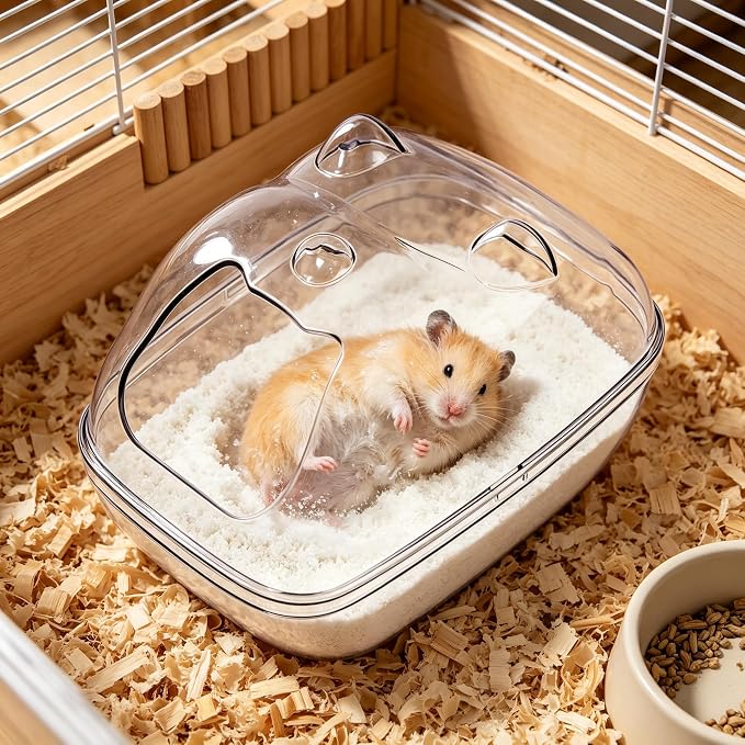 Transparent Hamster Sand Bath Container with Secure Buckles - Splash Proof Sand Box and Dig Box for Small Animals - Bathroom House for Hamster Cage for Home and offic