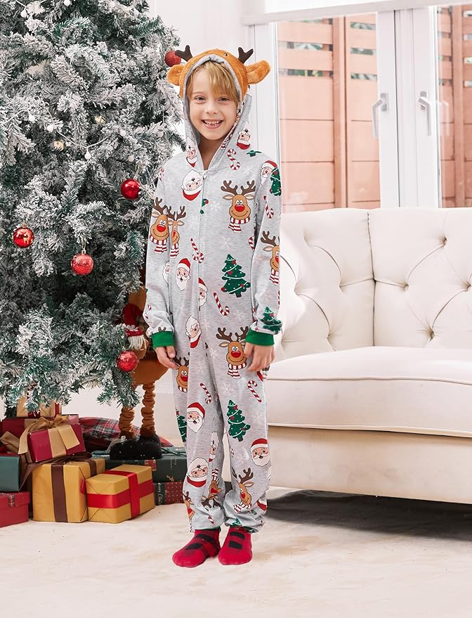 PATPAT Matching Family Christmas Onesie Pajamas – Holiday Hooded Jumpsuit Sleepwear PJs Couples Xmas Loungewear with Socks