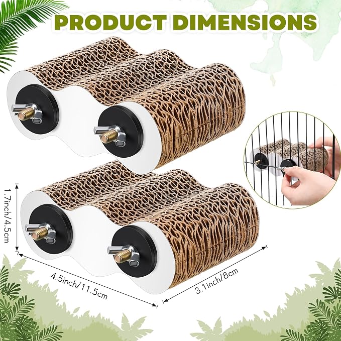 CroBlissful 2-Piece Bird Platforms for Macaws, Small Parakeets, Conures, Budgies; Brown Corrugated Paper; Bird Perch, Chew Toy, & Playground