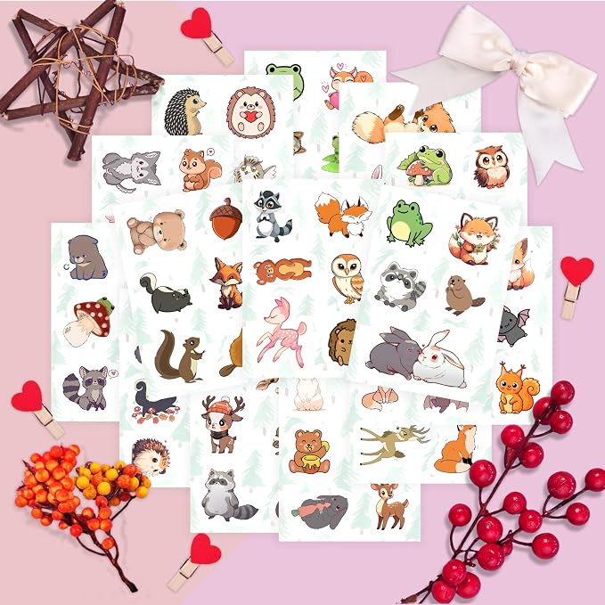 100Pcs Woodland Animal Stickers, Forest Animal Stickers for Water Bottle & Laptop - Woodland Party Supplies & Decorations, Gifts for Women & Men