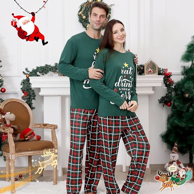 ANGELGGH Matching Christmas Pajamas for Family, Cute Vacation PJs Sets for Couples/Women/Men, Xmas 2 Piece Jammies Sleepwear
