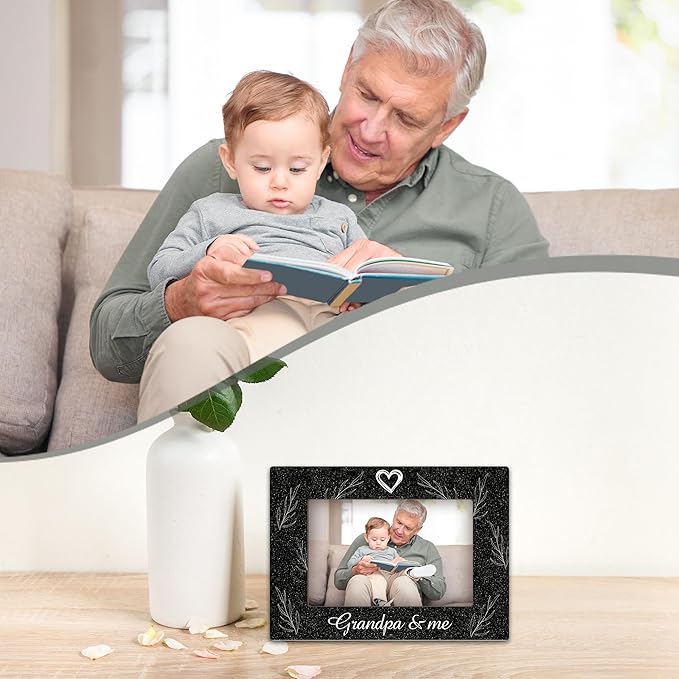 Grandpa & Me Keepsake,Black Wood Sentiments, I Love Grandpa Picture Frame, Thoughtful Photo Gift for Papa, Family, Perfect for Desk or Tabletop
