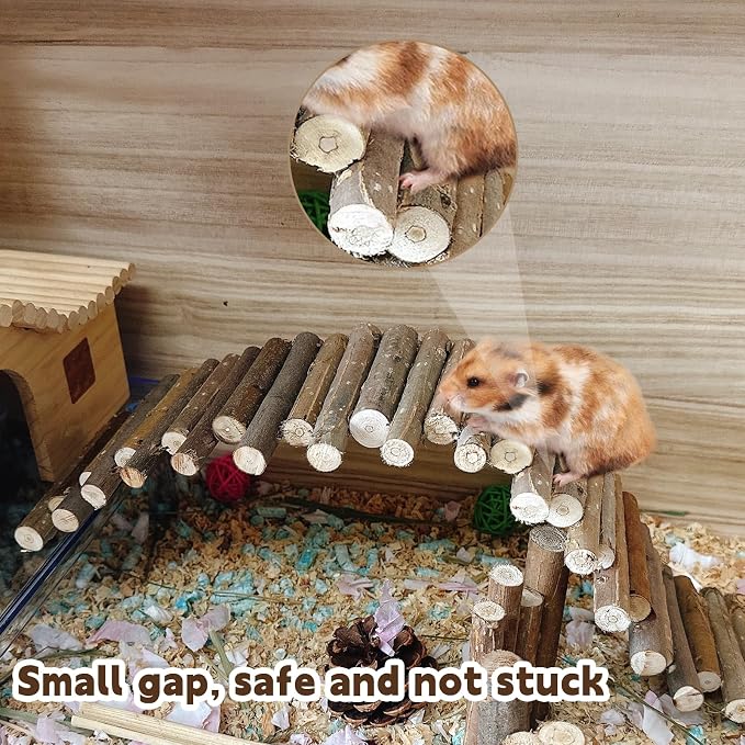 Bendable Hamster Bridge Fence 19.7&9.8In Wooden Hamster Ladder Rat ClimbingToys Cage Accessories for Syrian Hamster Gerbil Mouse