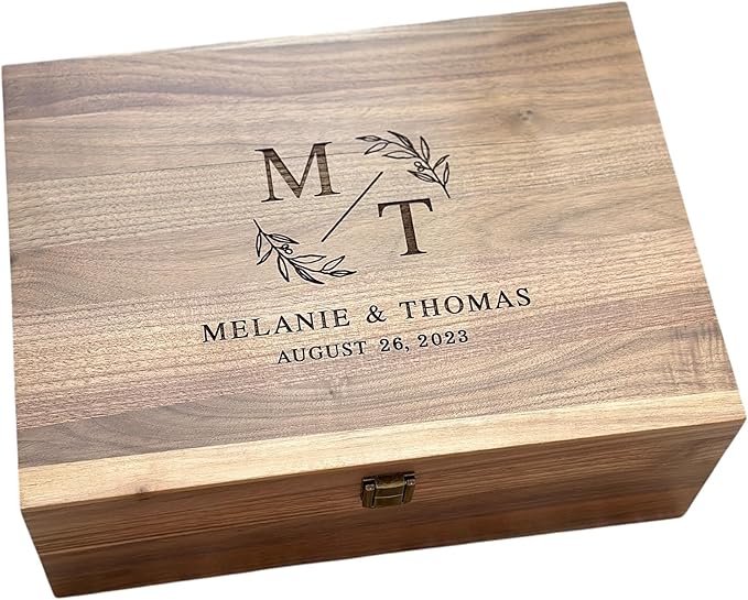 Personalized Walnut Wood Wedding Keepsake Box, Custom Engraved Memory Box for Couples, Birthday Gift, Engagement Gift, Bridal Shower Gifts Anniversary Engagement Wedding Gifts for Couples Newlyweds