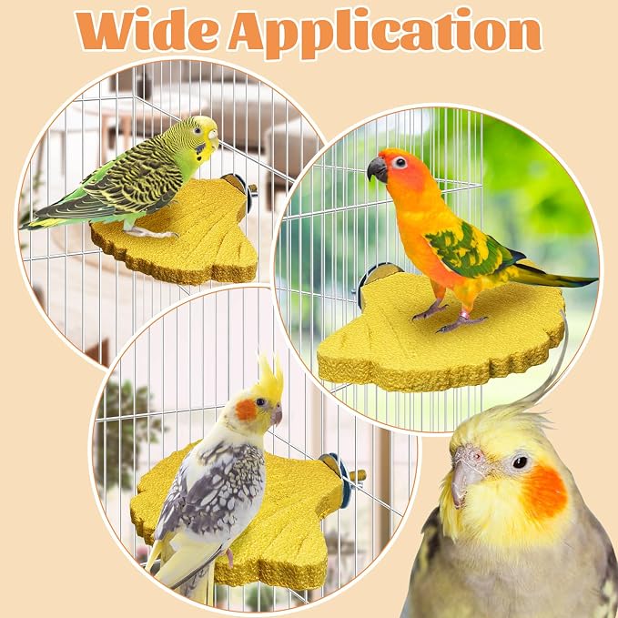 3PCS Bird Beak Grinding Stone with Suction Cups for Small Birds Foot Claws Trimmer Bird Stand Platform Parakeet Cage Perch Parrot Cage Accessories for Indoor Window Viewing (Yellow)