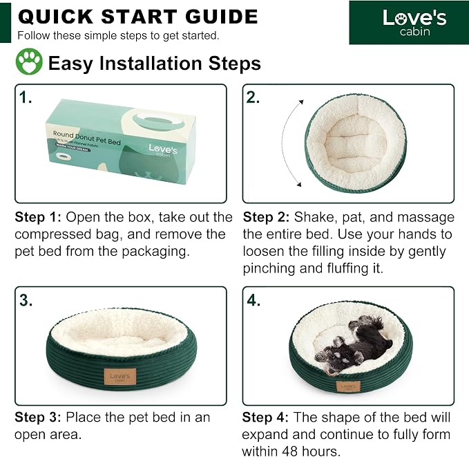 Love's cabin Round Donut Cat and Dog Cushion Bed, 24in Pet Bed for Small or Medium Dogs, Anti-Slip & Water-Resistant Bottom, Soft Durable Fabric Pet Beds, Washable Calming Cat Bed Dark Green