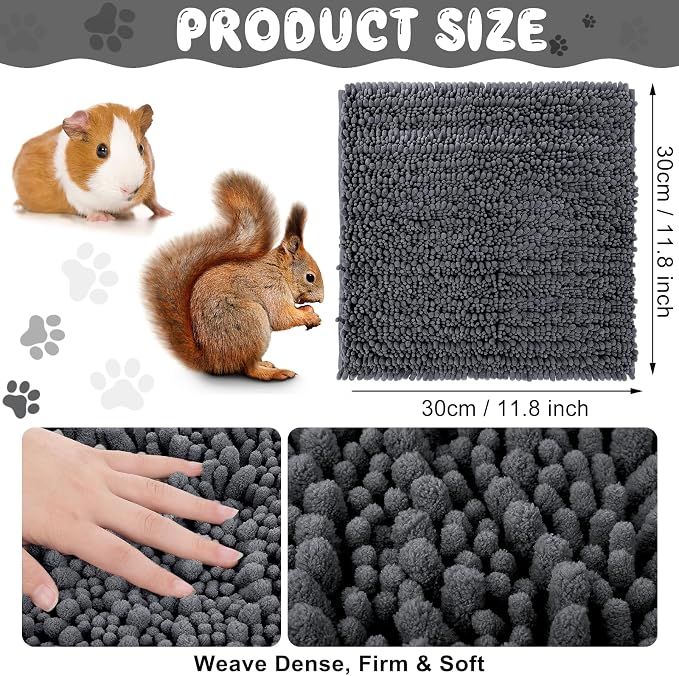 Amylove 4 Pcs Guinea Pig Cage Liner 12 x 12 Inch Washable Shaggy Chenille Pee Pads Pet Dog Cat Bedding Training Mat Reusable for Small Animals Puppy Bunny Hamster Chinchilla