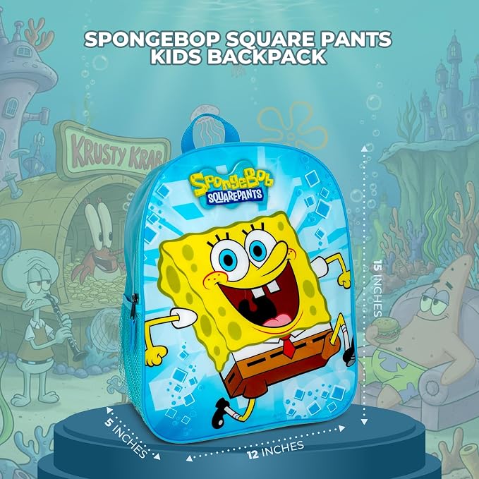 AI ACCESSORY INNOVATIONS Spongebop Square Pants Kids Backpack, 15" School Bag for Girls & Boys, Blue