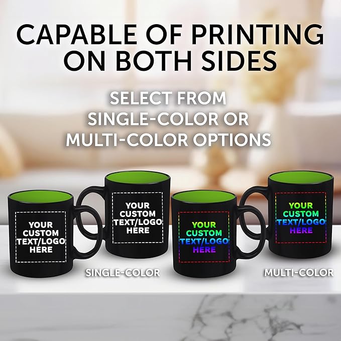 DISCOUNT PROMOS 50 Matte Two-Tone Coffee Mugs Set, 11 oz. - Customizable Text, Logo - Stoneware, Drinkware, Durable, C-handle - Lime Green