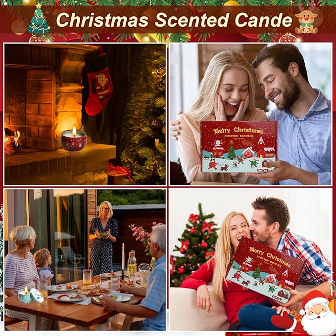 Christmas Scented Candle Gift 6 Pack, Christmas Candles for Home Scented, 100% Natural Soy Wax Long Lasting Jar Aromatherapy Candle Gifts for Women Men Adult
