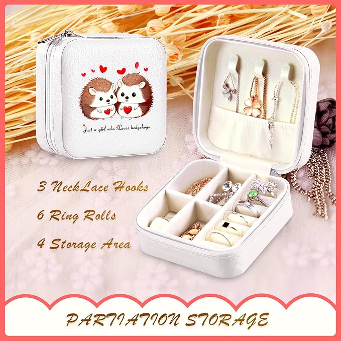 Hedgehog Jewelry Box, Gifts For Kids Teens Girls, Hedgehog Lovers Stuff Items Accessories Things Merchandise Decor Merch, Travel Ring Earrings Necklace Organizer Holder!