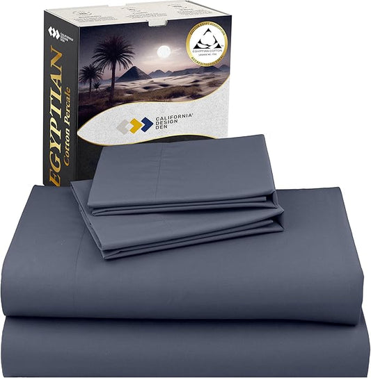 California Design Den Certified 100% Egyptian Cotton California King Sheets Set - Lightweight Percale Cal King Sheet Set with Deep Pockets, Cool, Crisp & Durable Luxury Bedding - Mineral Blue