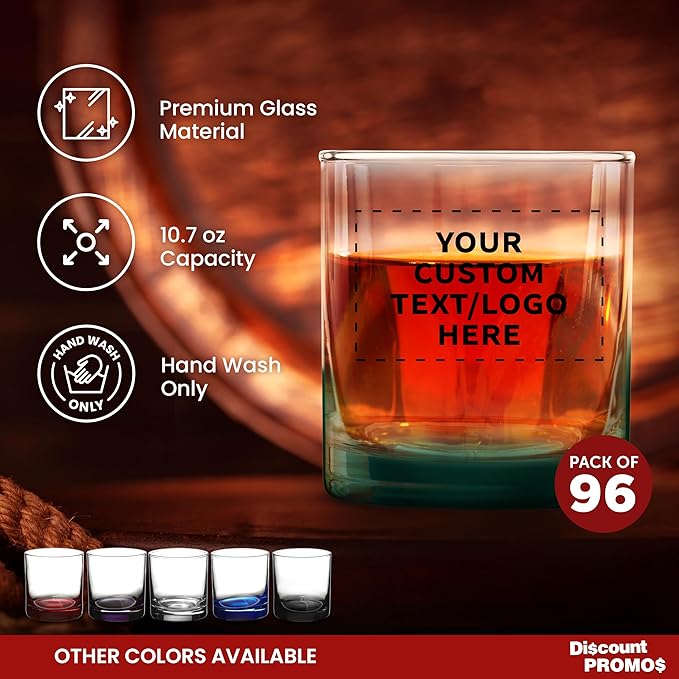 Custom Lexington Rocks Whiskey Glass 10.5 oz, Set of 96, Personalized Bulk Pack - Perfect for Scotch, Bourbon, Whiskey, Cocktail - Green