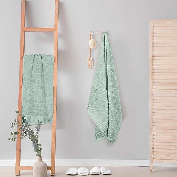 GLAMBURG 100% Cotton 2 Pack Oversized Bath Towel Set 28x55 Inches, Ultra Soft Highly Absorbant Compact Quickdry & Lightweight Large Bath Towels, Ideal for Gym Travel Camp Pool - Sea Green