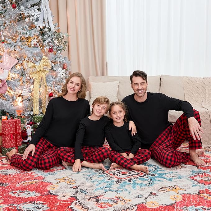 Christmas Family Pajamas Set Matching Holiday Plaid Sleepwear Set Reindeer/Tree Print Loungewear for Xmas Eve