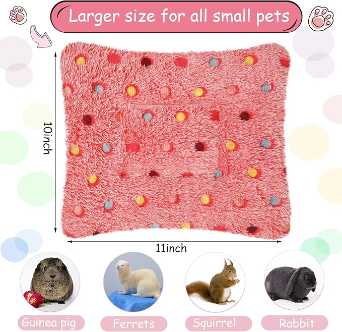 Jetec 3 Pcs Guinea Pig Beds, Fleece Small Animal Mats, Dots, Red | 10 x 11 in Soft Double Sided Fleece Pad for Rabbit, Hamster, Chinchilla, Rat, Warm Hideout, Cozy Small Animal Cage Bed