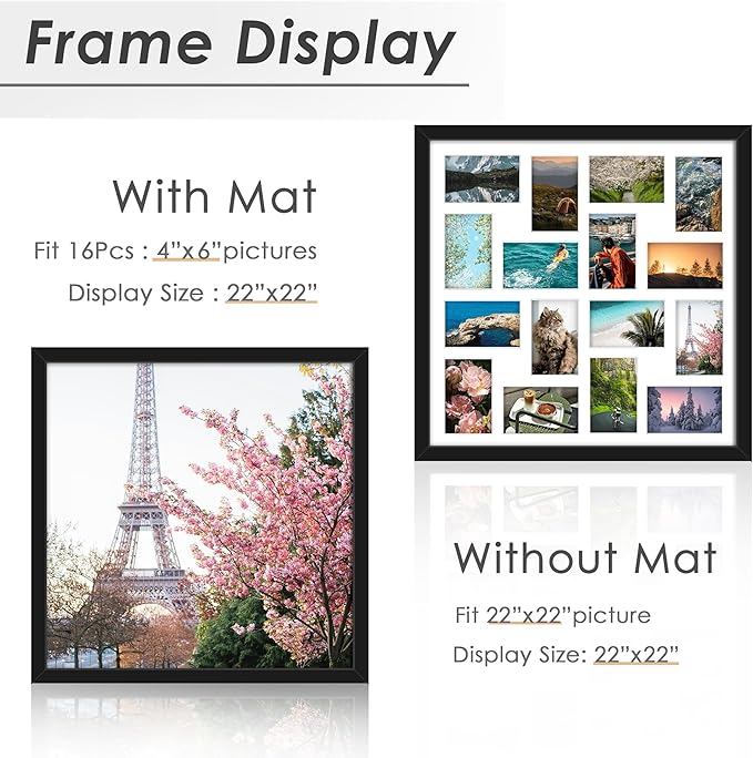 22x22 Picture Frame 4x6 Collage Picture Frame Displays Sixteen 4x6 inch Photos Collage Wall Decor Wall Hanging Black