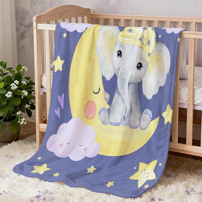 Personalized Baby Blanket with Name, Customized Soft Animals Flannel Blankets for Newborn Boys Girls and Toddlers, for New Mom, Infant Birthday Gift, Elephant-1