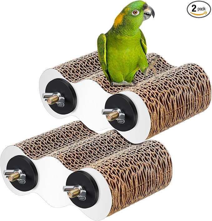 CroBlissful 2-Piece Bird Platforms for Macaws, Small Parakeets, Conures, Budgies; Brown Corrugated Paper; Bird Perch, Chew Toy, & Playground