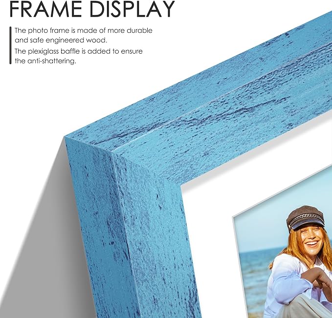 12x16 Picture Frame 5x7 Collage Picture Frame Displays Four 5x7 inch Photos or 12x16 (Without Mat) for Available Horizontal Wall Mounting Display and Vertical Blue