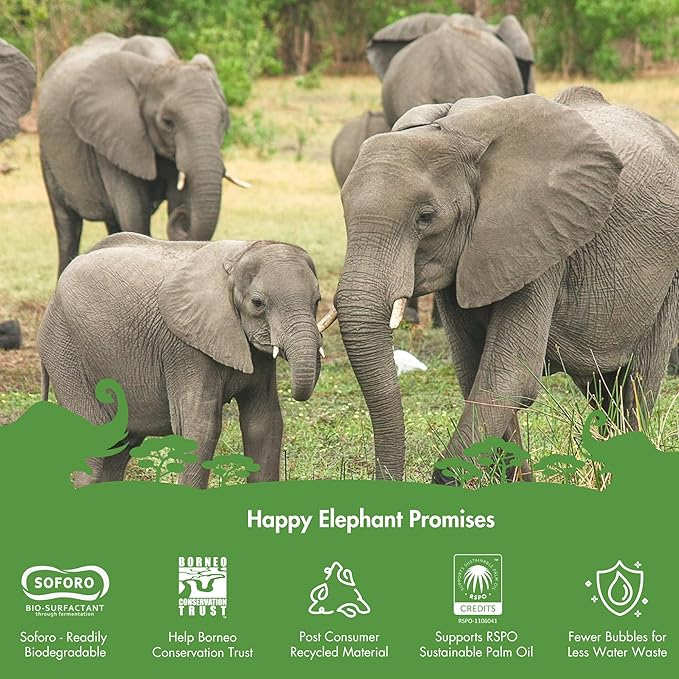Happy Elephant Laundry Detergent, White Tea & Fig Scent, Ultra Concentrated Washing Machine Laundry Soap, Plant Based, Stain Remover, Gentle on Sensitive Skin, HE Compatible, 64 Loads, 64 Fl Oz