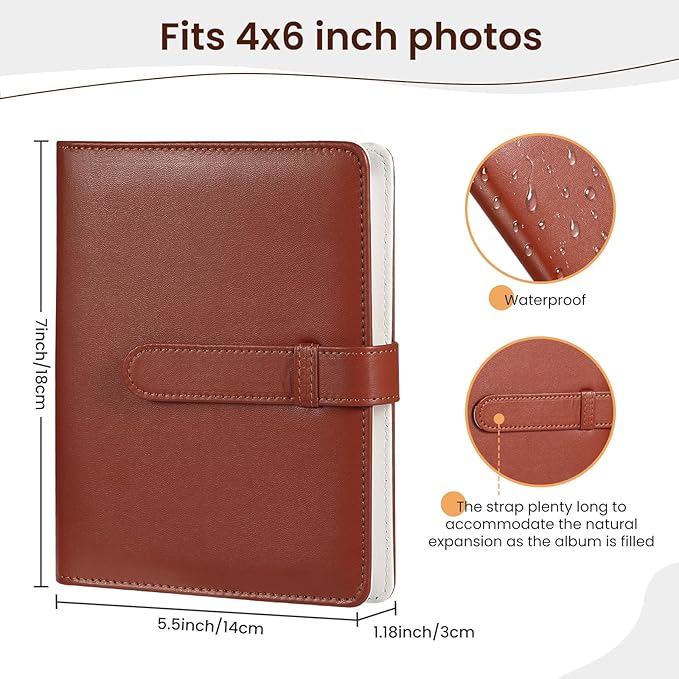 Lifting Photo Album 4x6 with 68 Pockets，Premium Vegan Leather Cover Small Photo Album Book，Mini Picture Album for Family Birthday Anniversary Baby Vacations (Brown)