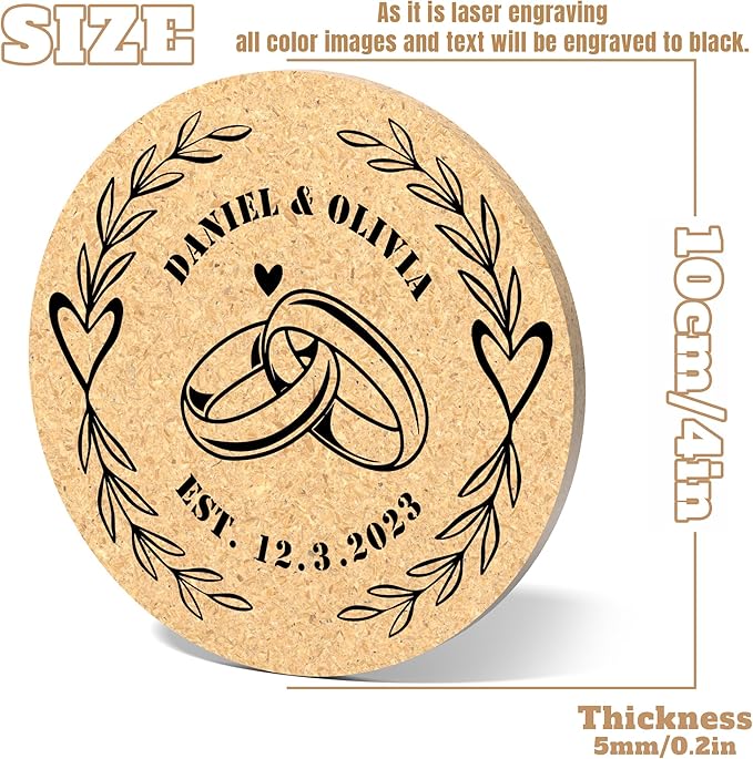 30 Custom Coasters, Personalized Cork Coaster Laser Engraved with Own Design Logo Text, Non-Slip Heat-Resistant Custom Cork Coaster for Wedding, Anniversary, Family Reunion Gifts (Round)