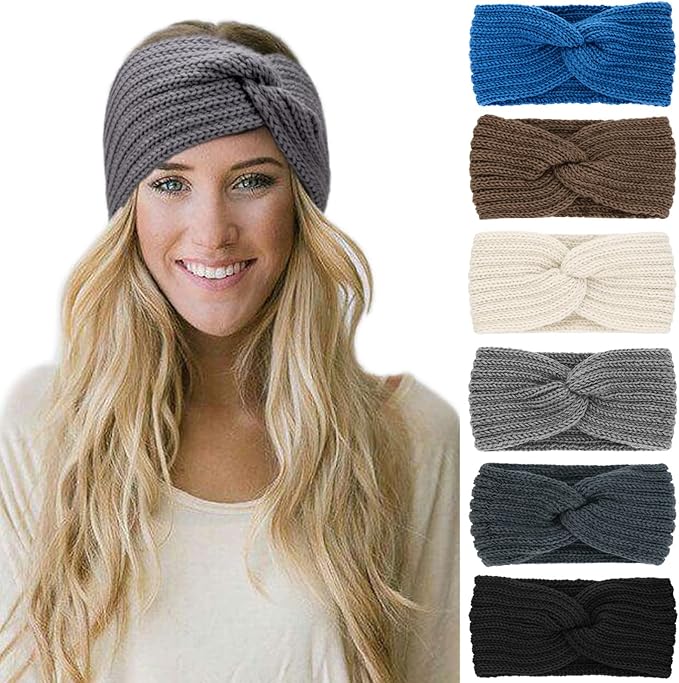 DRESHOW Winter Knit Chunky Headbands for Women Crochet Turban Knitted Ear Warmer Fashion Head Wrap 6 Pack