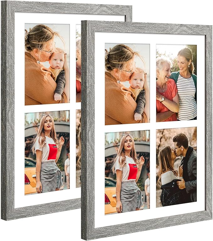 9x13 Collage frame with 4 Openings 4X6 Pictures, Multiple Picture Frame with Mat, Wall or Tabletop Decor, Grey Wood Grain,2 Pack