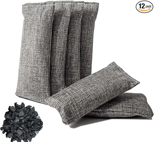 12 Packs Natural Air Purifying Bag, Shoe Deodorizer and Odor Eliminator, 100% Natural Activated Bamboo Charcoal Non-Toxic, (75g Each Pack)