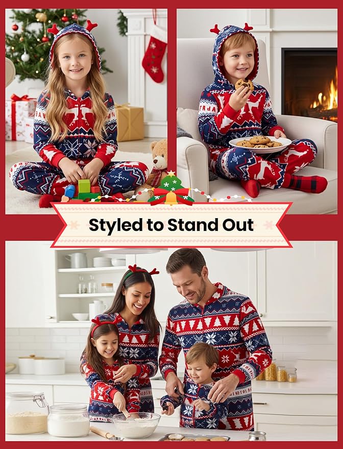 PATPAT Matching Family Christmas Onesie Pajamas – Holiday Hooded Jumpsuit Sleepwear PJs Couples Xmas Loungewear with Socks