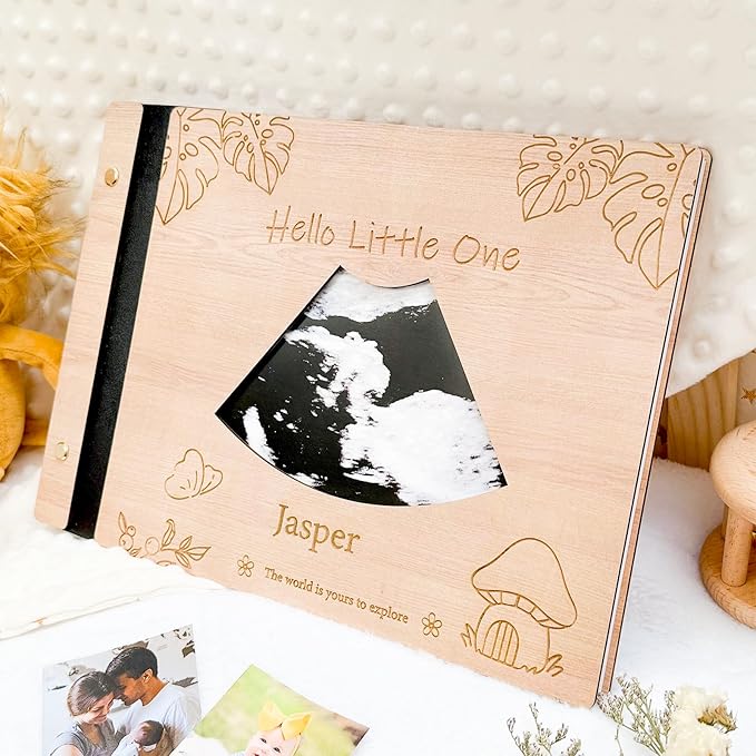 Personalized Baby Photo Album - Wooden Baby Memory Book - Custom Name Baby Scrapbook,Baby Album and Memory Book - Unique Newborn Baby Gift for New Parents