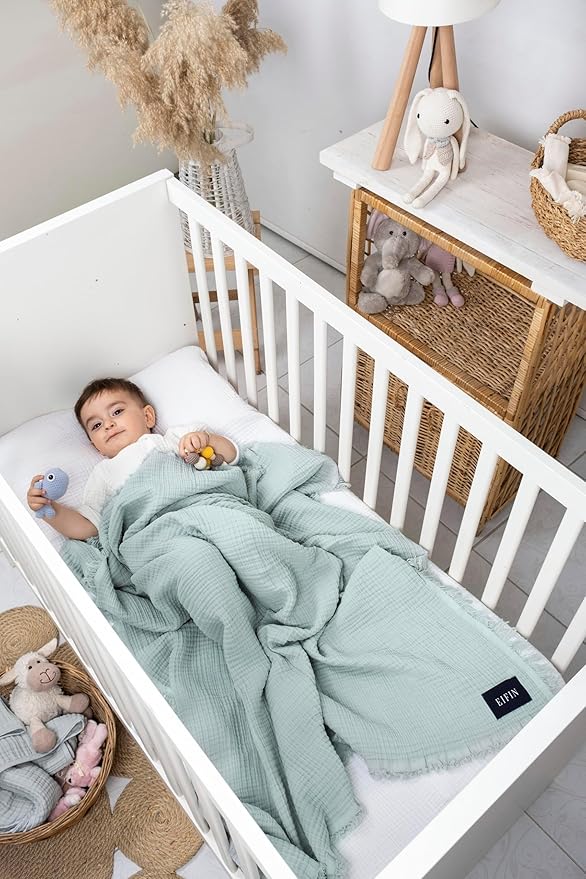 Muslin Swaddle Blankets, 4 Layer Baby Blue Swaddle Blanket - 100% Organic Turkish Cotton Baby Blanket, Swaddles for Newborns, Baby Wrap for Boys - Girls - Perfect
