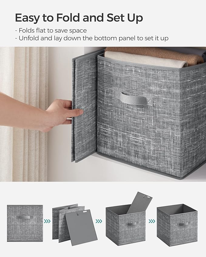 SONGMICS Storage Cubes, 13-Inch Non-Woven Fabric Bins with Double Handles, Set of 6, Closet Organizers for Shelves, Foldable, for Clothes, Cattail Gray UROB033G01